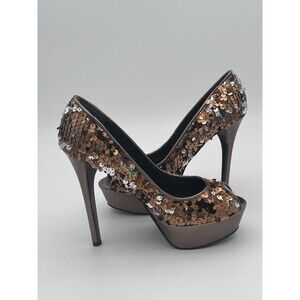 Gomax Women’s 5.5 Platform Heels Bronze Sequin Eye Catcher Brand New